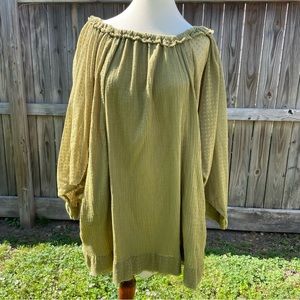 Free People Oversized Green Top Womens sz XS boho festival
